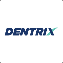 dentrix logo in dark blue letters with a light blue X