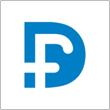 futuredontics a large, solid blue D with a punched out white F inside it