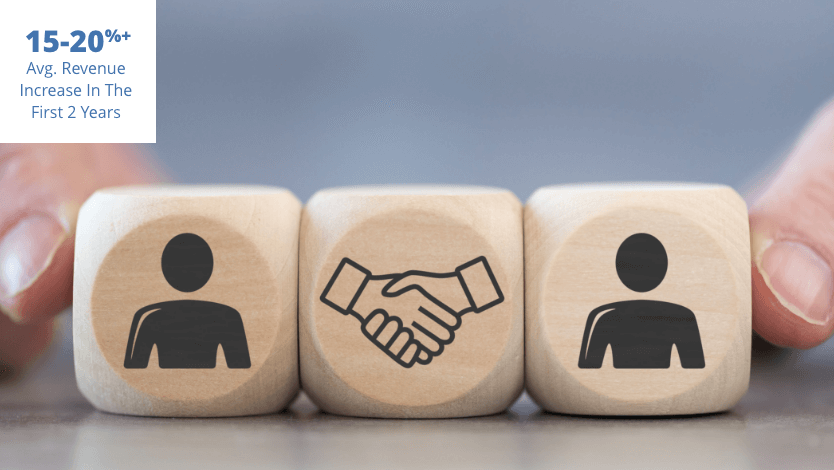 Three small wooden blocks with handshake icons a row