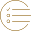 Gold line art of a bullet list inside a circle